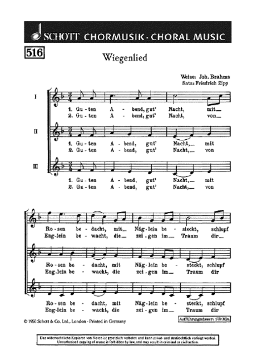 Brahms Wiegenlied Score SMezA scores gallery preview page 1
