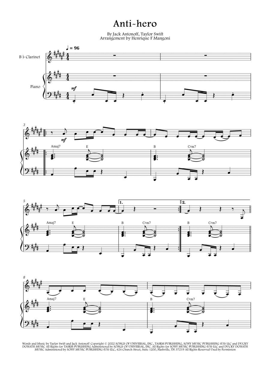 Anti-hero B-Flat Clarinet scores gallery preview page 1
