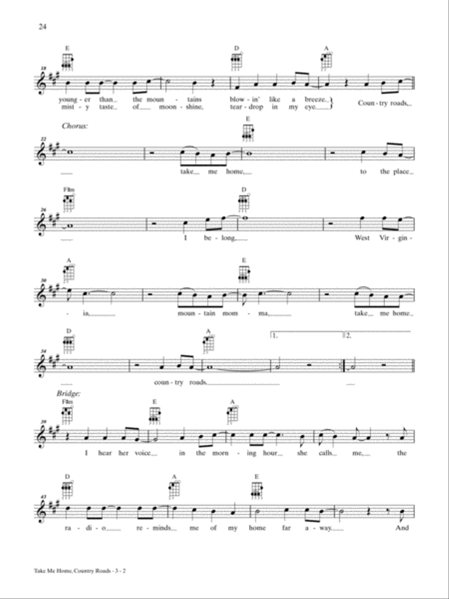 Take Me Home, Country Roads Ukulele scores gallery preview page 2