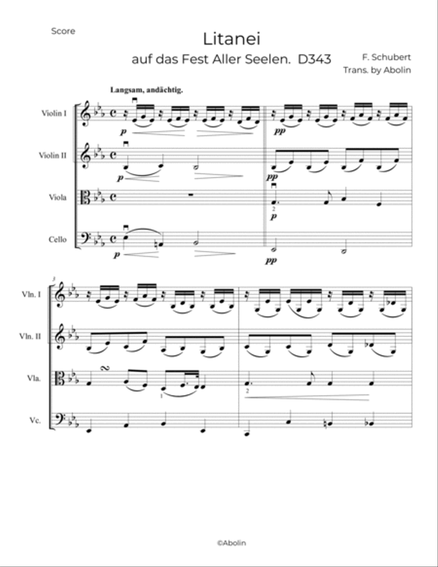 Schubert: Litanei, D343 - String Quartet String Quartet scores gallery preview page 2
