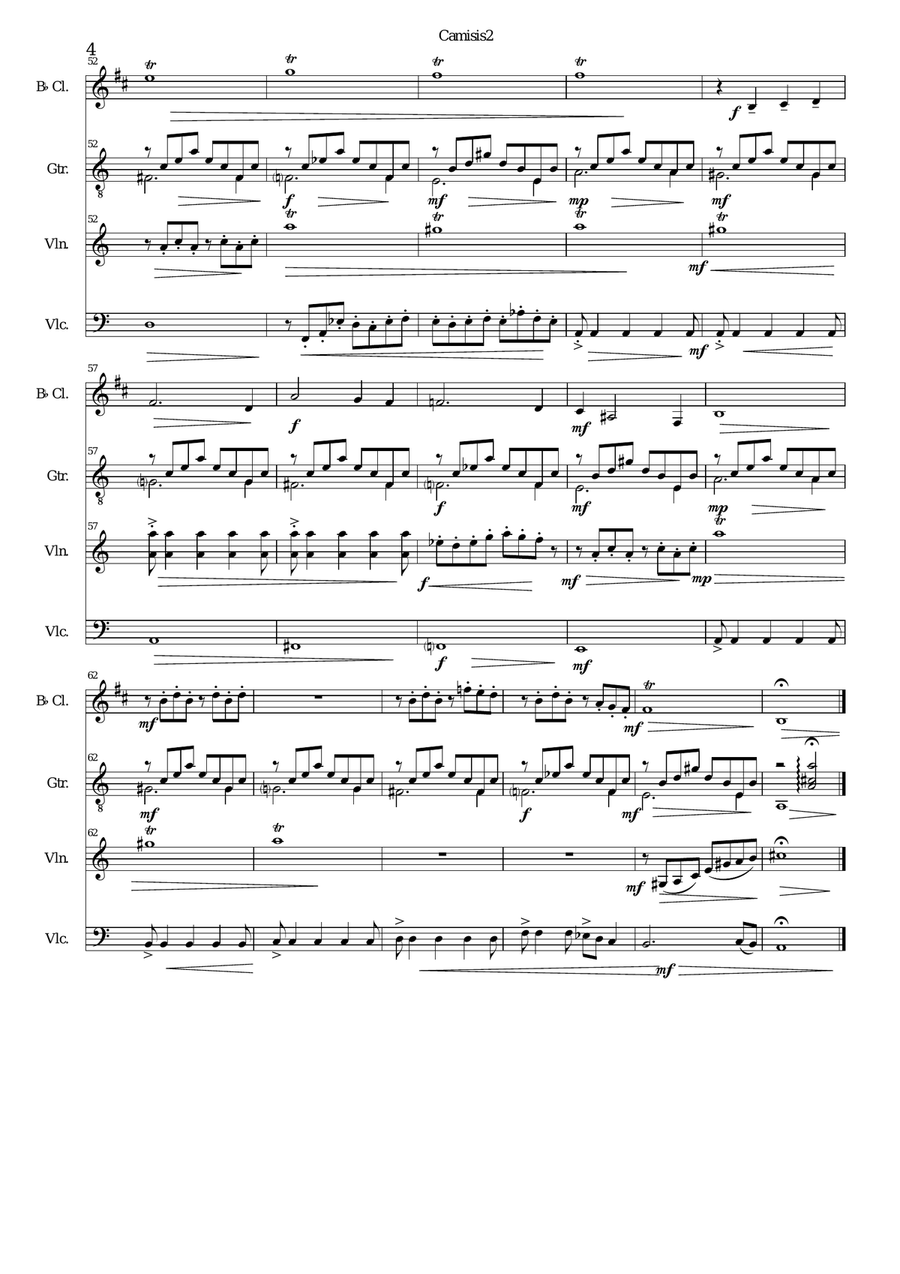Camisis 2 for clarinet, violin, cello and guitar Small Ensemble scores gallery preview page 4