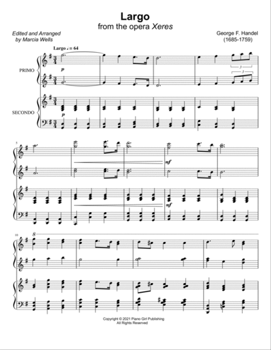 Largo from the opera Xeres for 4-Hand Piano Piano Accompaniment scores gallery preview page 2