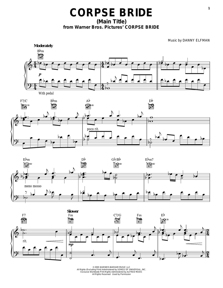 Corpse Bride (Main Title) Piano Solo scores gallery preview page 1