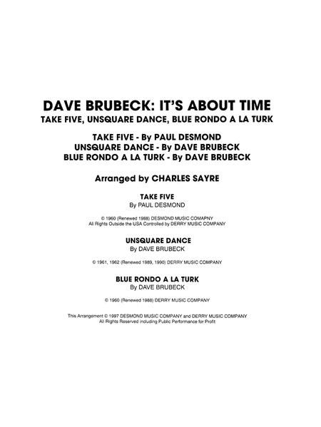Dave Brubeck: It's About Time: Score