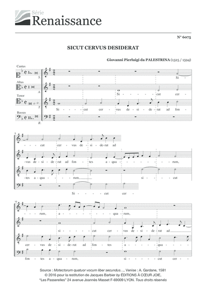 Sicut Cervus Desiderat - Palestrina - SATB