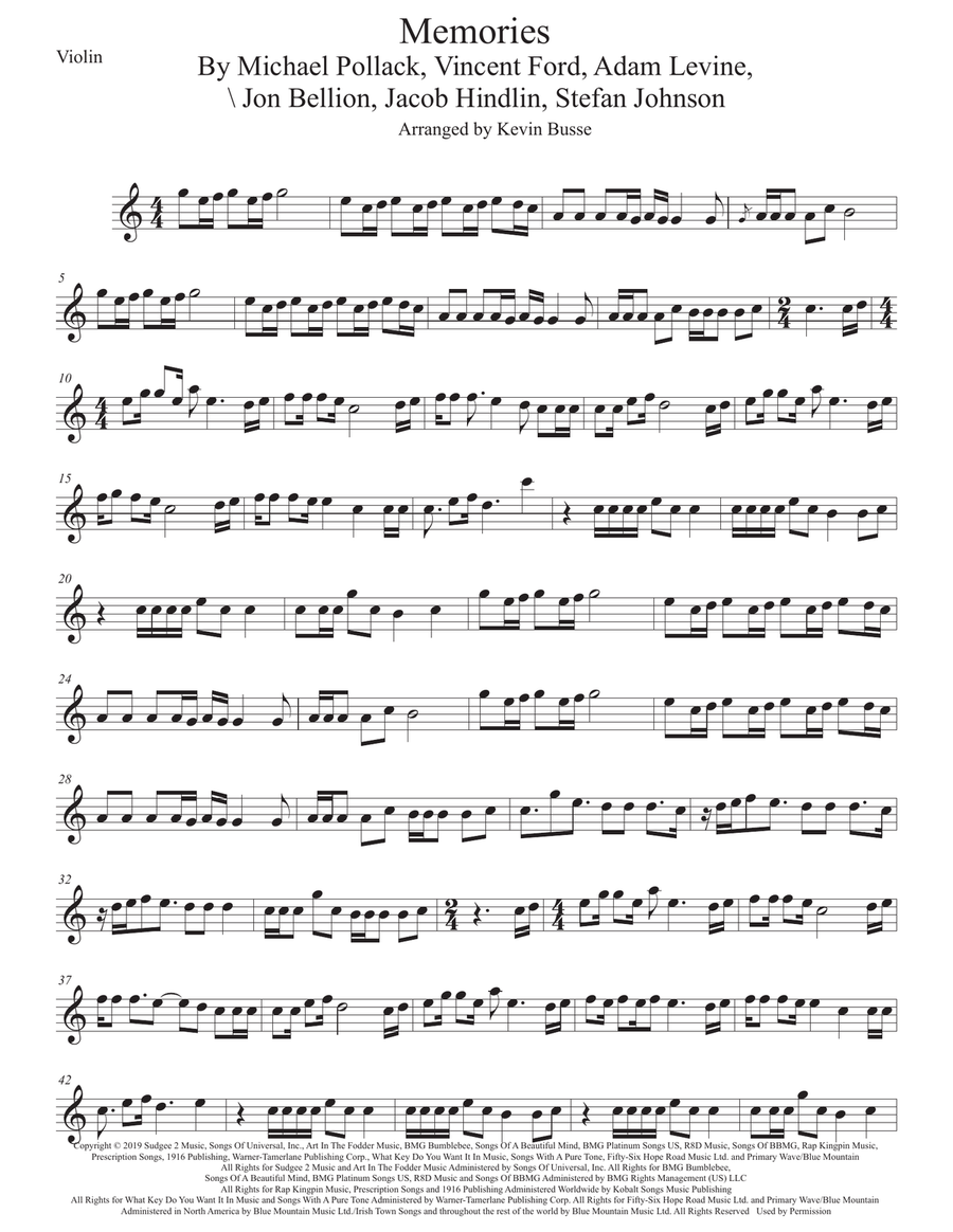 Memories Memories Violin Solo scores gallery preview page 1