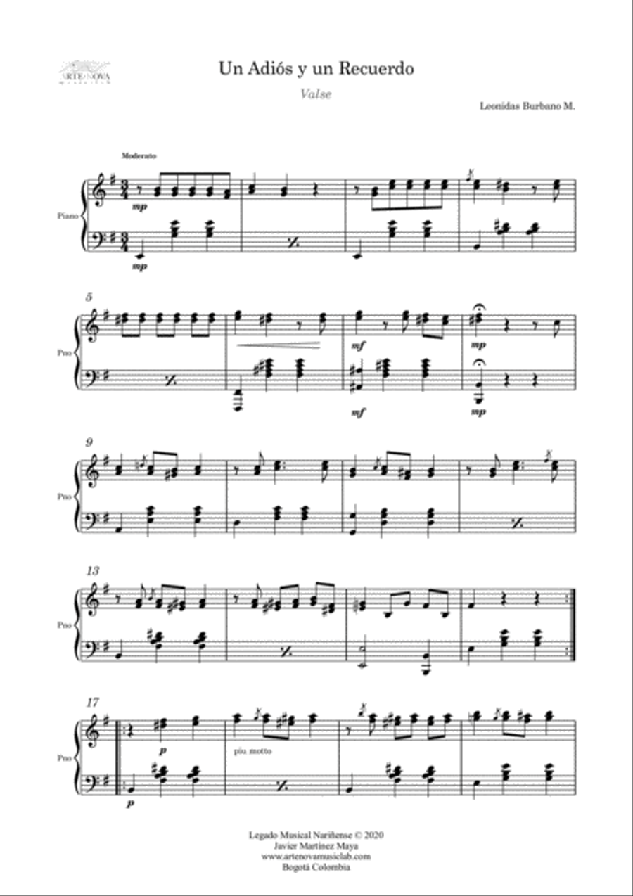 Un Adiós y un Recuerdo - Vals for Piano Piano Solo scores gallery preview page 2