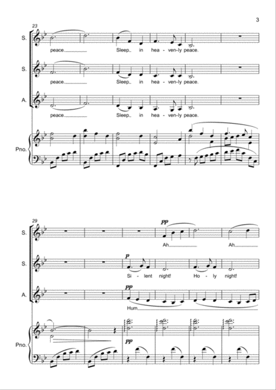 Silent Night - SSA Three part Choir. Upper Voices SSA scores gallery preview page 3