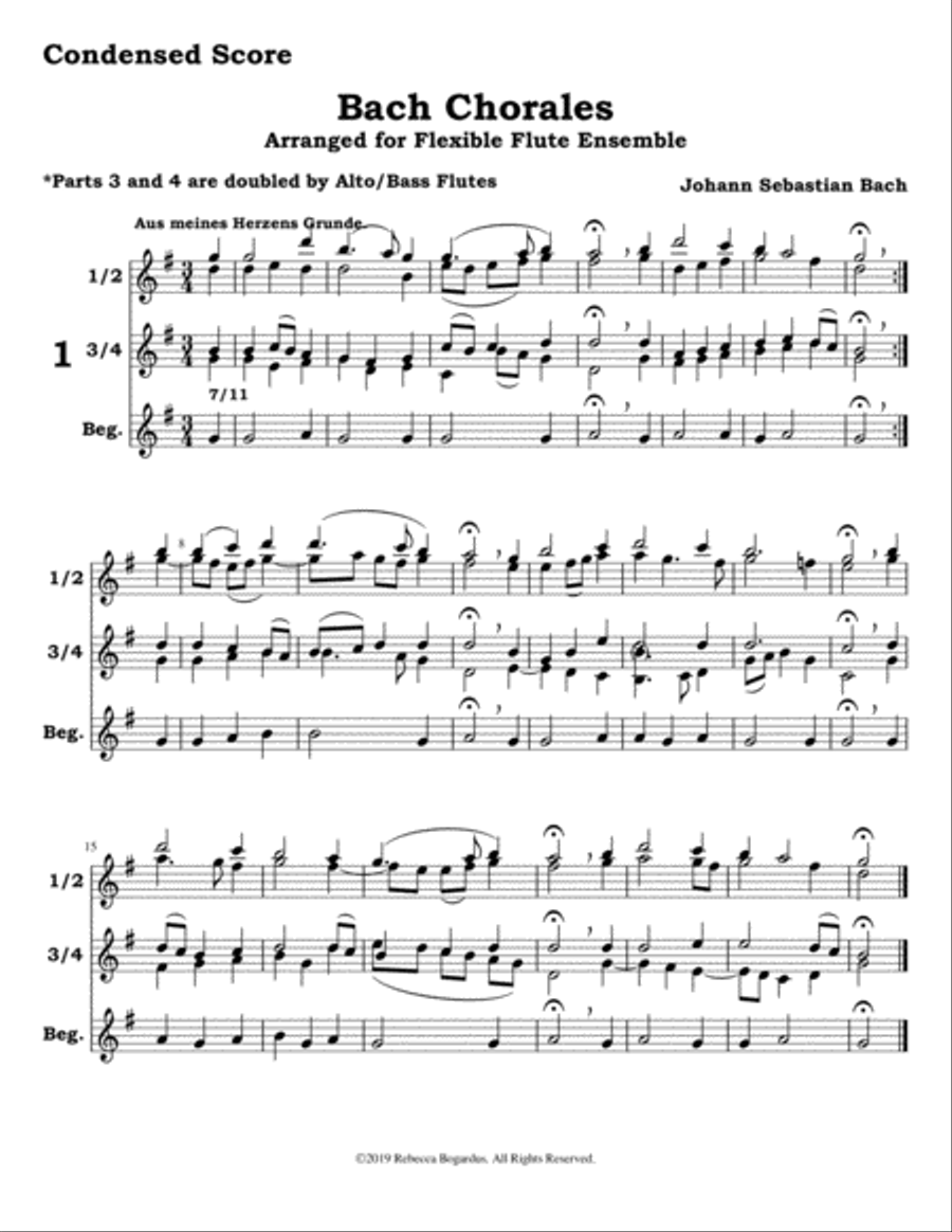 Bach Chorales 1-10 for Flexible Flute Ensemble Woodwind Quartet scores gallery preview page 3