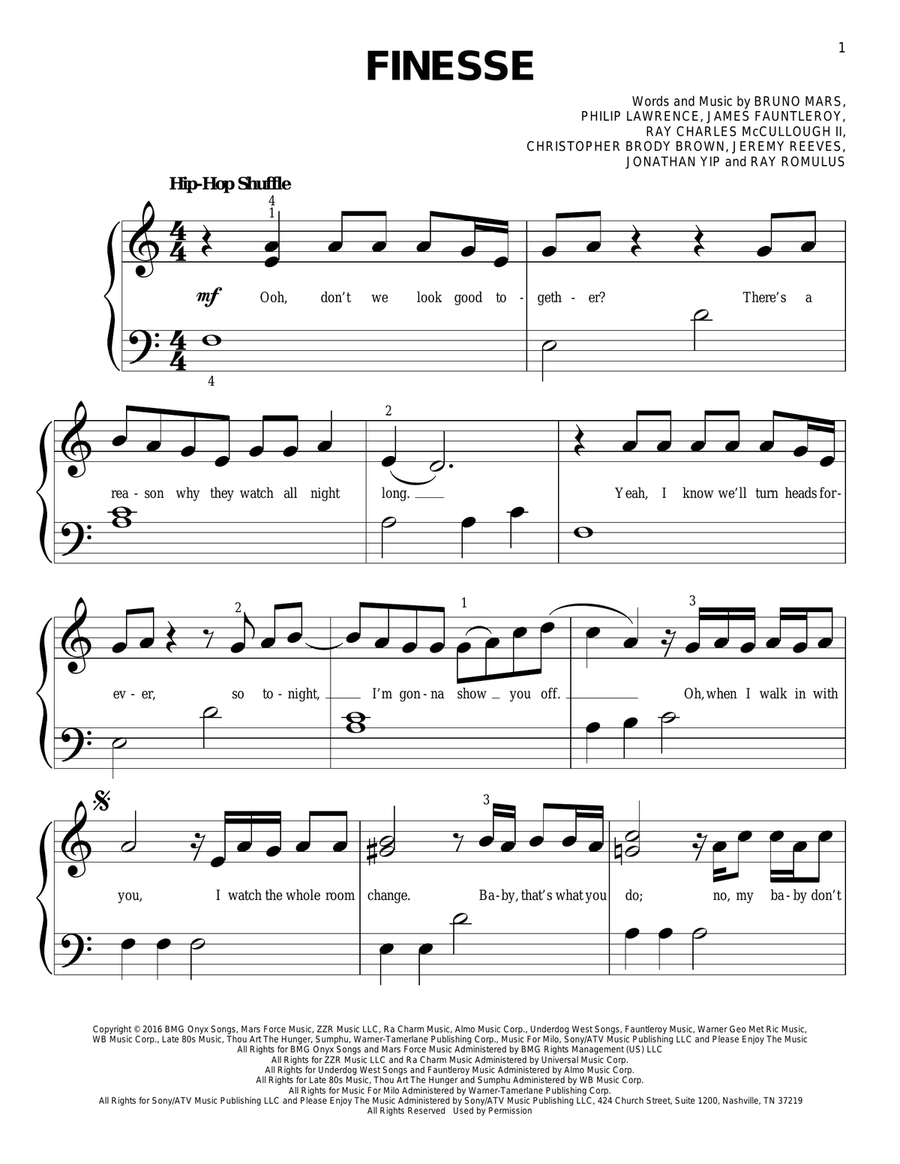 Finesse (feat. Cardi B) Easy Piano scores gallery preview page 1