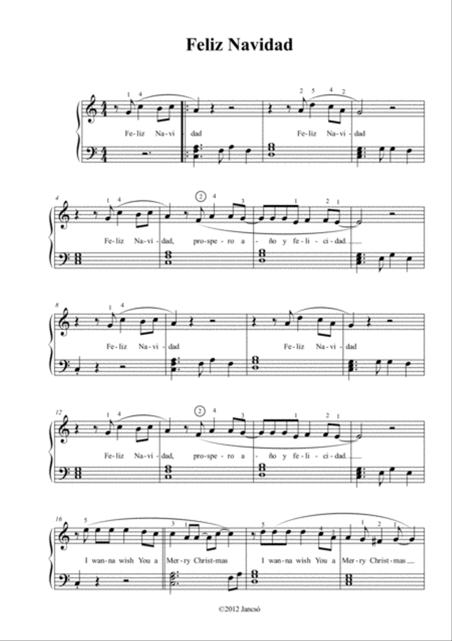 Feliz Navidad Piano Solo scores gallery preview page 1