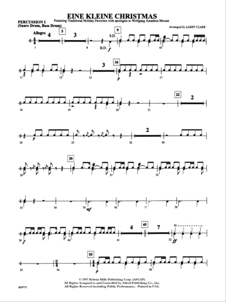 Eine Kleine Christmas (featuring Traditional Holiday Favorites (with apologies to Wolfgang Amadeus Mozart)): 1st Percussion Concert Band scores gallery preview page 1