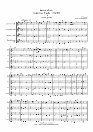 Handel: Suite No.3 in G (HWV350)(Complete) "The Water Music" ( Wassermusik) - clarinet quartet