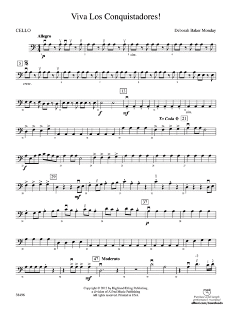 Viva los Conquistadores!: Cello String Orchestra scores gallery preview page 1