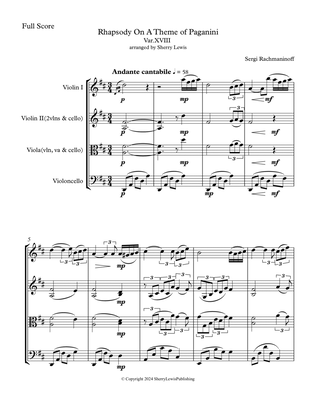 RHAPSODY ON A THEME OF PAGANINI - String Trio, Intermediate Level for 2 violins and cello or violin,