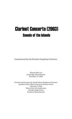 Book cover for Clarinet Concerto ... Sounds of the Islands (2003) for clarinet solo and orchestra