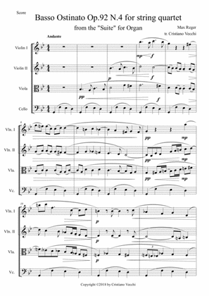 Book cover for Basso Ostinato Op.92 N.4 for string quartet