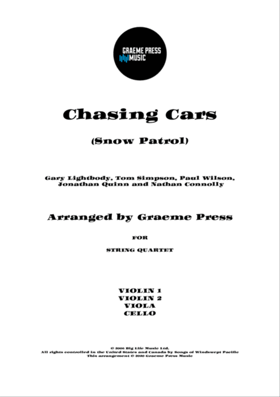 Chasing Cars String Quartet scores gallery preview page 1