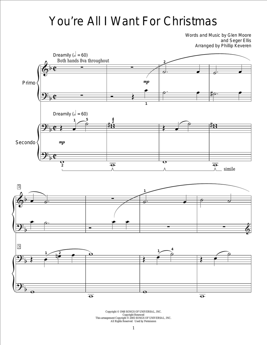 You're All I Want For Christmas Piano Duet scores gallery preview page 1