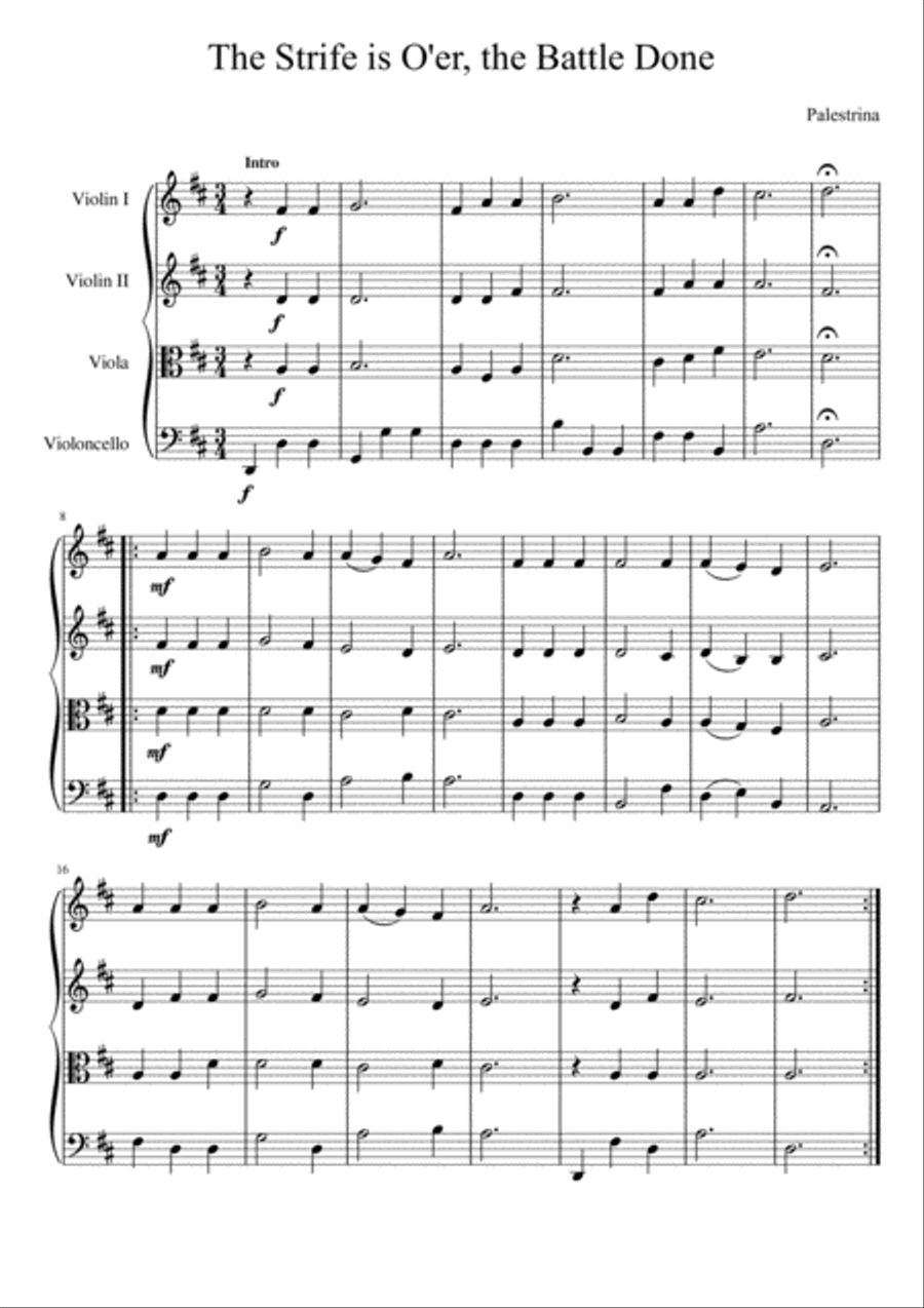 The Strife Is O'er, the Battle Done String Quartet scores gallery preview page 2