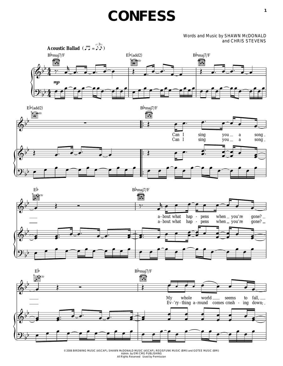 Confess Confess Acoustic Guitar scores gallery preview page 1