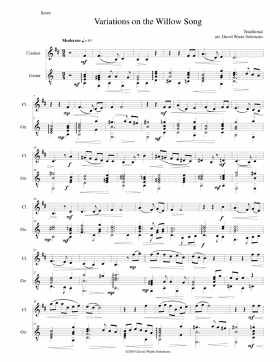 Variations on the Willow Song for clarinet and guitar image number null