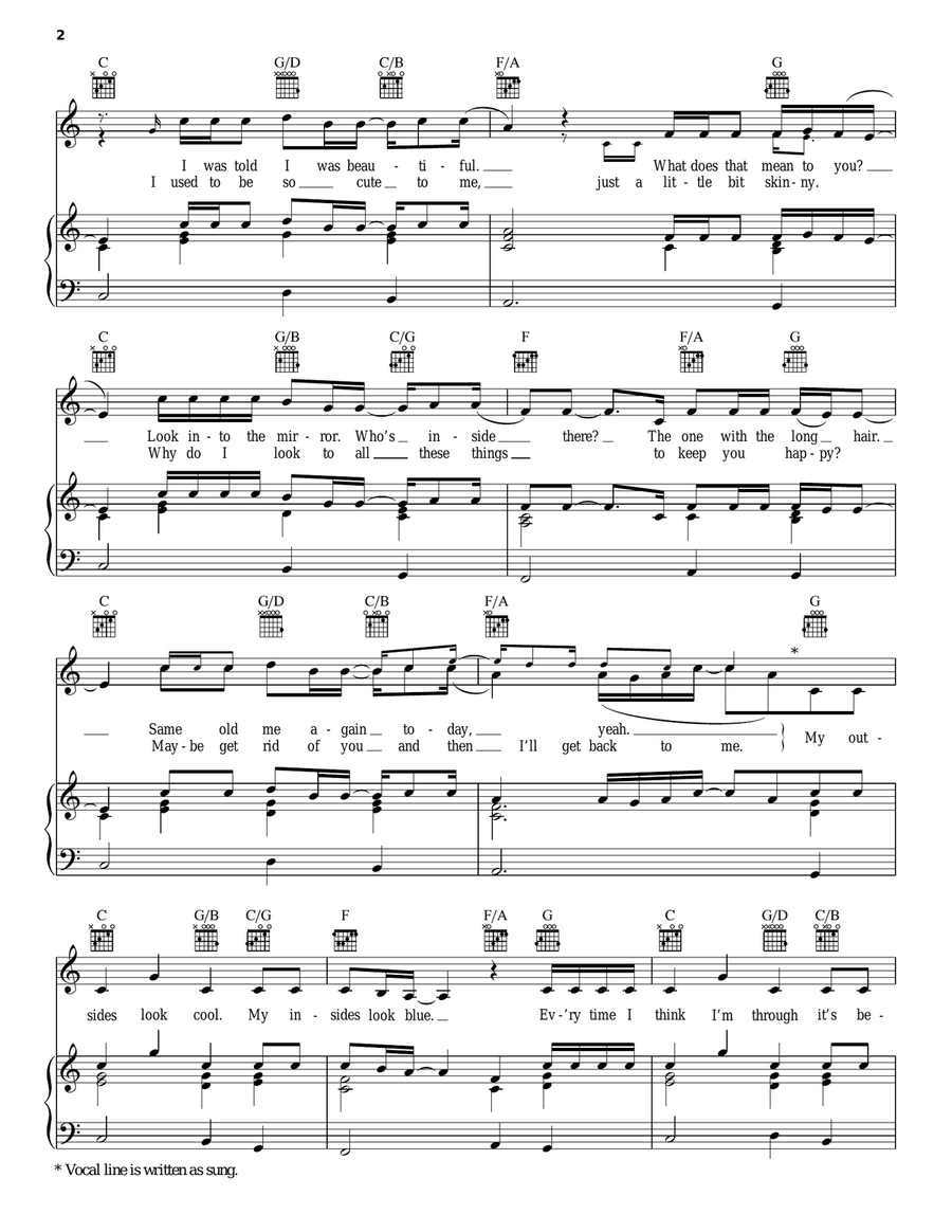 Unpretty Piano, Vocal, Guitar scores gallery preview page 2