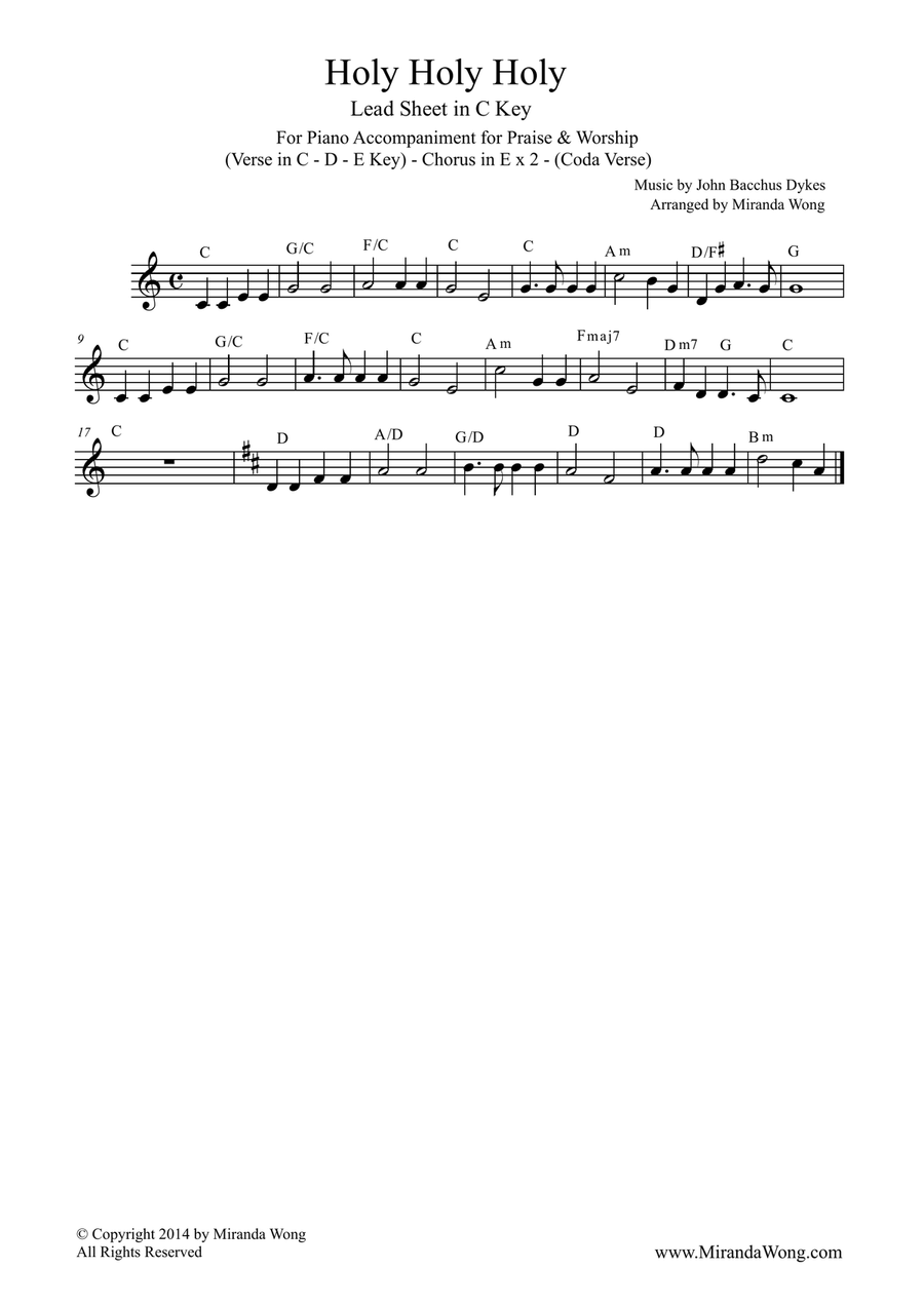 Holy, Holy, Holy - Lead Sheet in C Key (With Chords) image number null