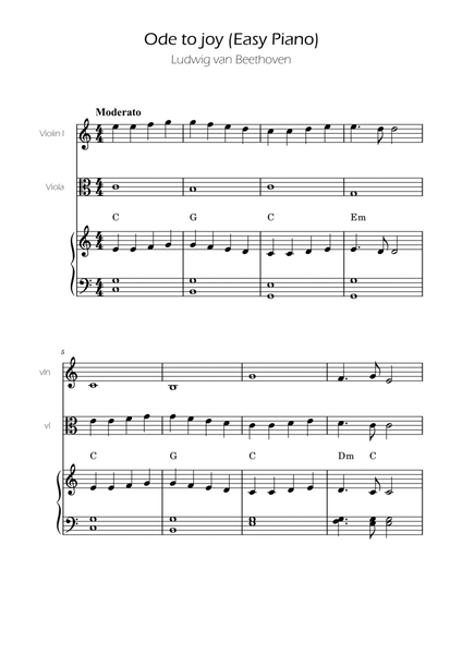 Ode To Joy - Easy Violin and Viola Duet w/ piano accompaniment image number null