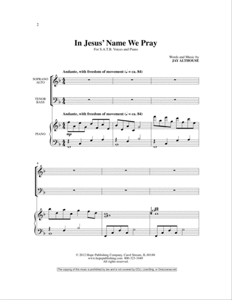 In Jesus' Name We Pray 4-Part scores gallery preview page 2