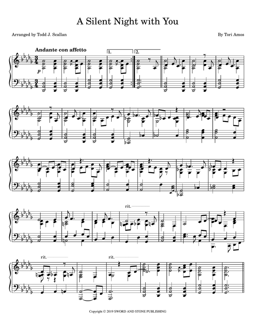 A Silent Night With You Piano Solo scores gallery preview page 1