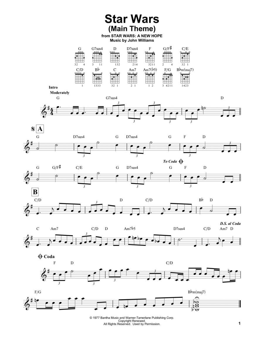 Star Wars (Main Theme) Easy Guitar scores gallery preview page 1