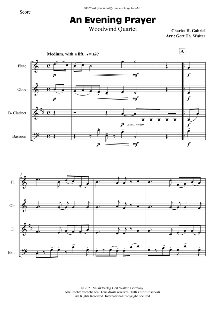 An Evening Prayer An Evening Prayer Woodwind Quartet scores gallery preview page 1