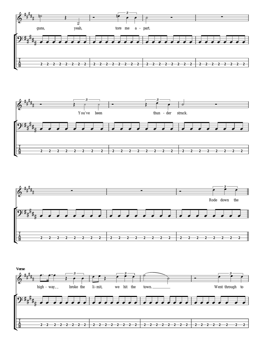 Thunderstruck Bass Guitar Tablature scores gallery preview page 3