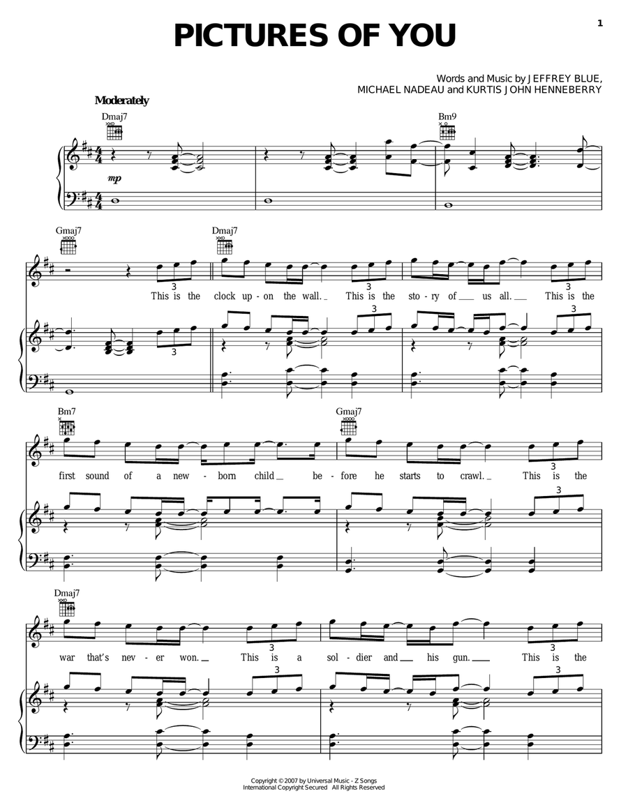 Pictures Of You Pictures Of You Piano, Vocal, Guitar scores gallery preview page 1
