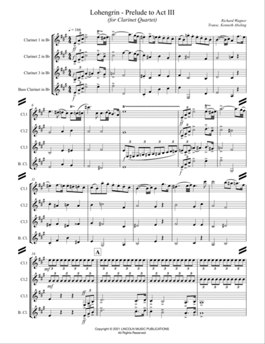Lohengrin – Prelude to Act III (for Clarinet Quartet) Clarinet Quartet scores gallery preview page 2