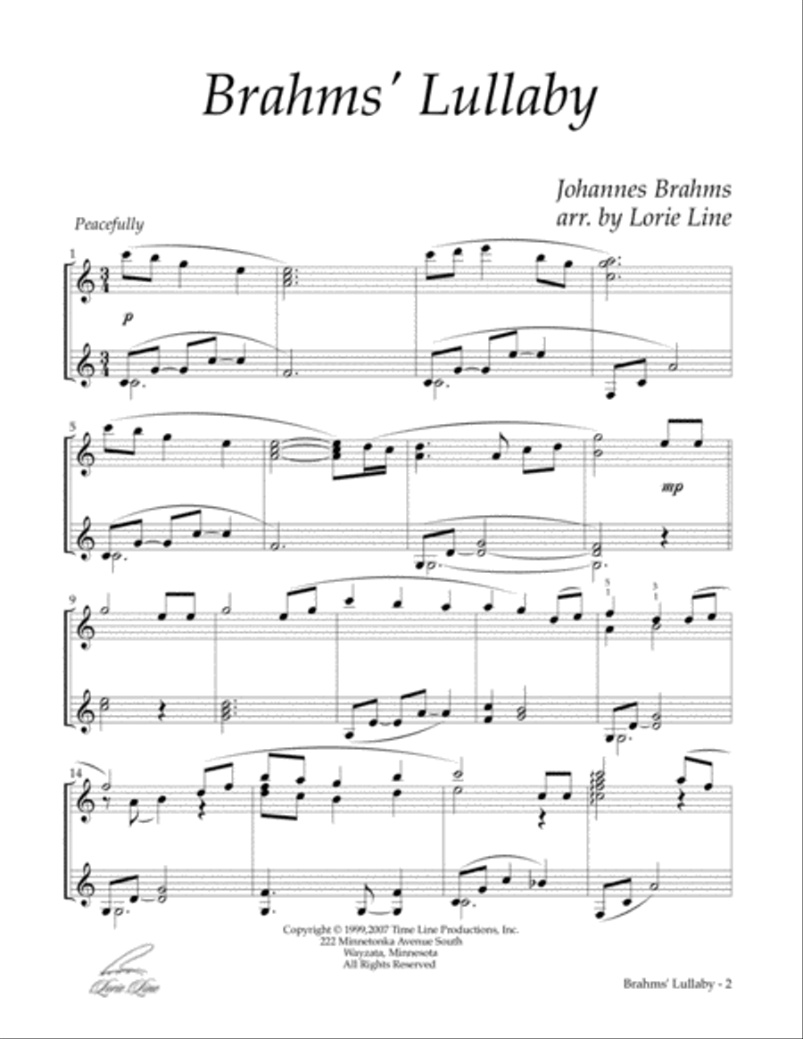Brahms' Lullaby Piano Solo scores gallery preview page 2
