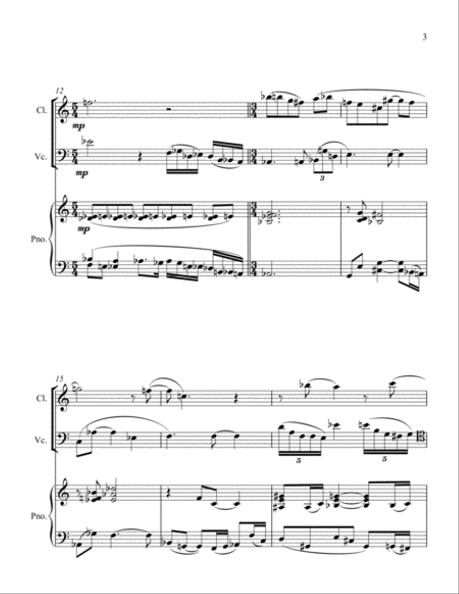 Sonta for Bb Clarinet, Cello and Piano Small Ensemble scores gallery preview page 3