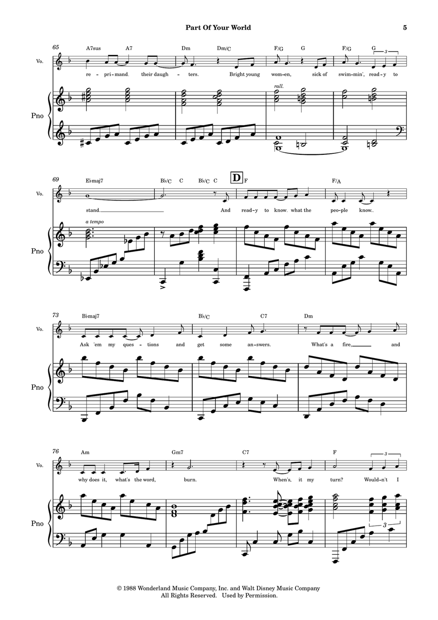 Part Of Your World Piano, Vocal scores gallery preview page 6
