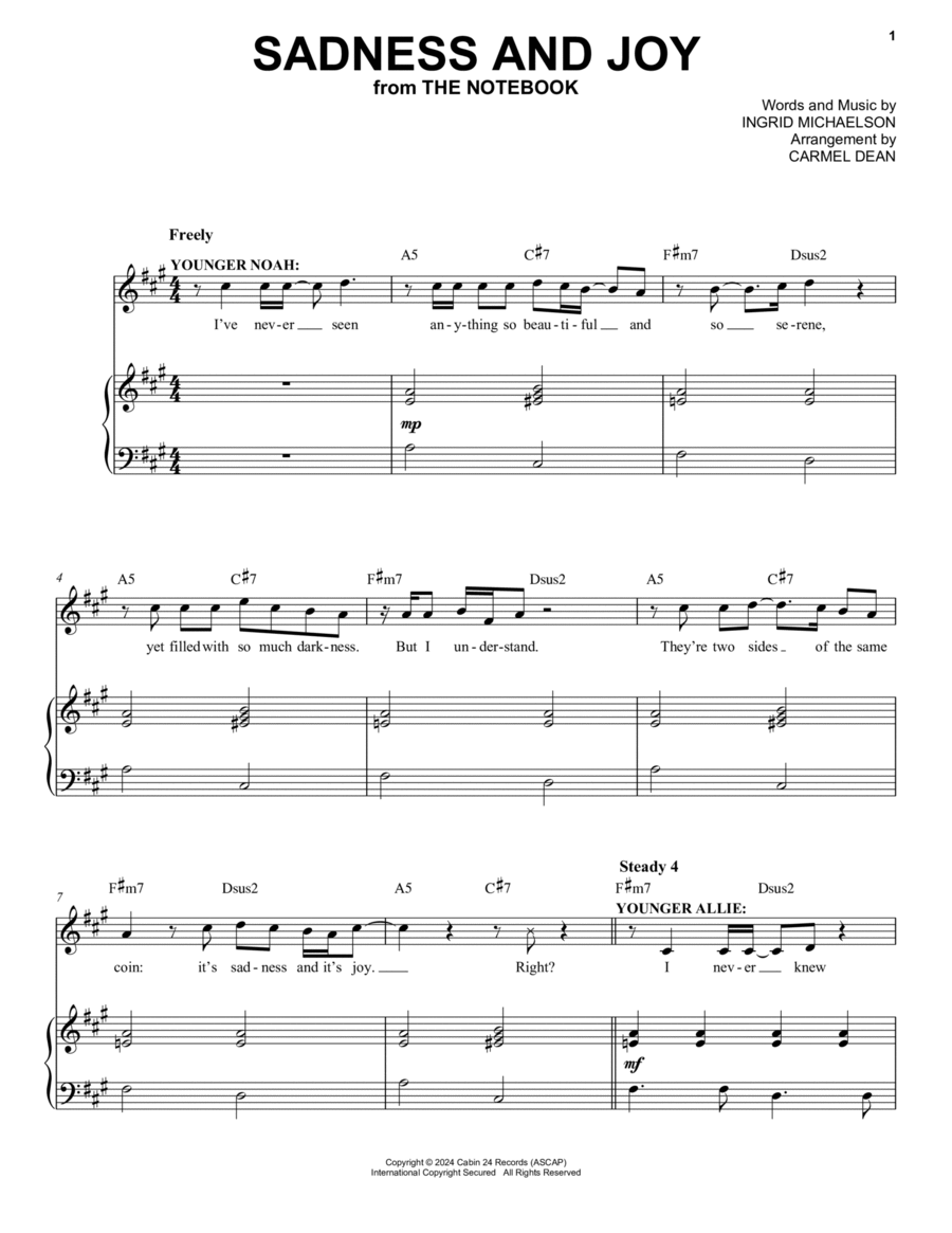Sadness and Joy (from The Notebook) Voice scores gallery preview page 1