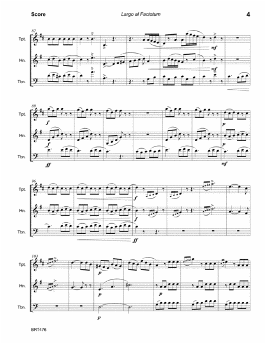 LARGO AL FACTOTUM (the Barber of Seville) for BRASS TRIO (unaccompanied) Brass Trio scores gallery preview page 4