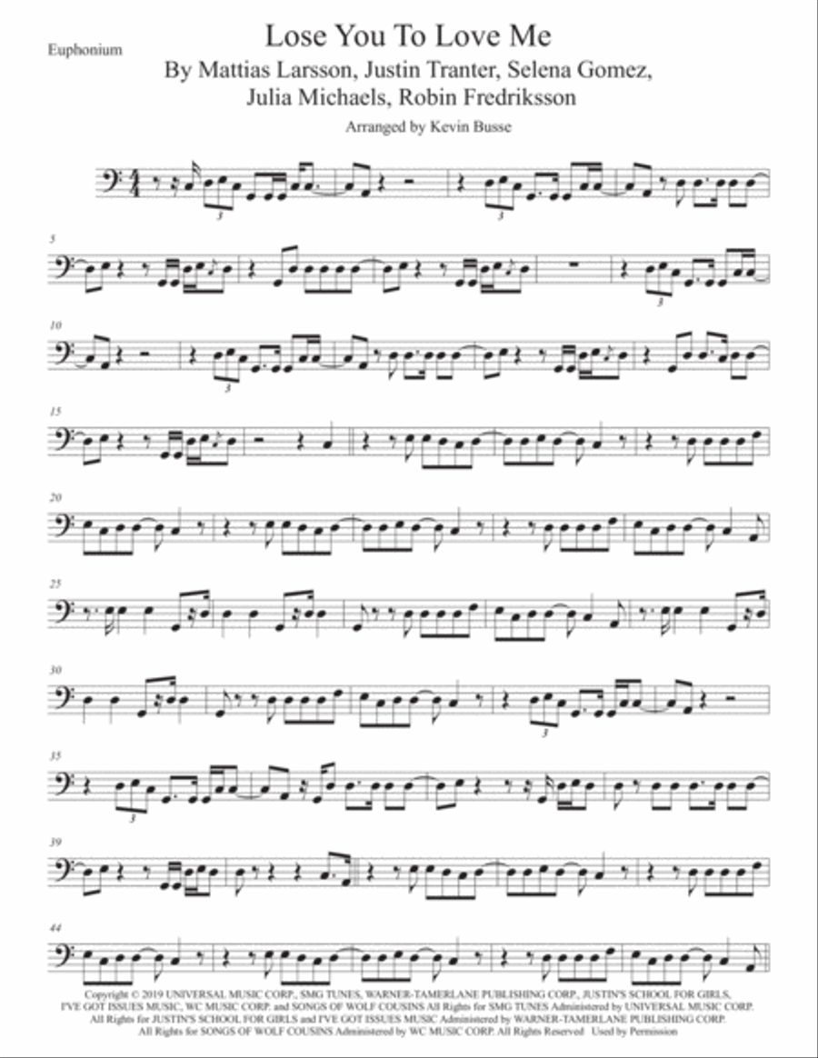 Lose You To Love Me Euphonium scores gallery preview page 1