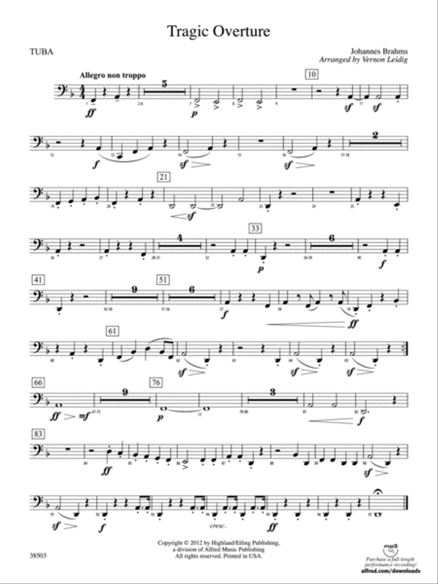 Tragic Overture: Tuba Full Orchestra scores gallery preview page 1