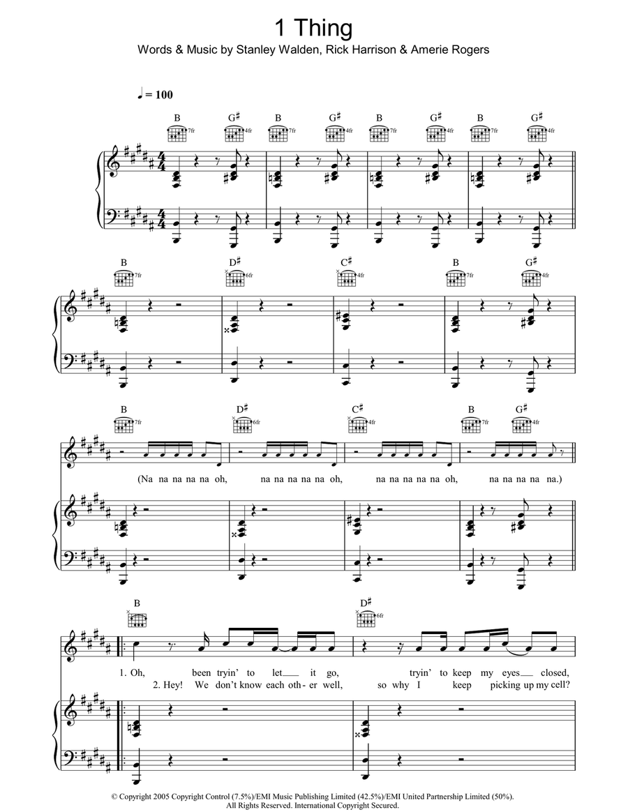 1 Thing 1 Thing Piano, Vocal, Guitar scores gallery preview page 1