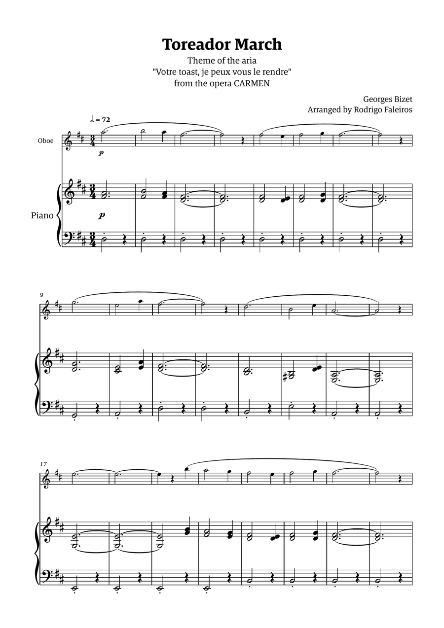 Toreador March (from the opera Carmen) - easy version Chamber Music scores gallery preview page 1