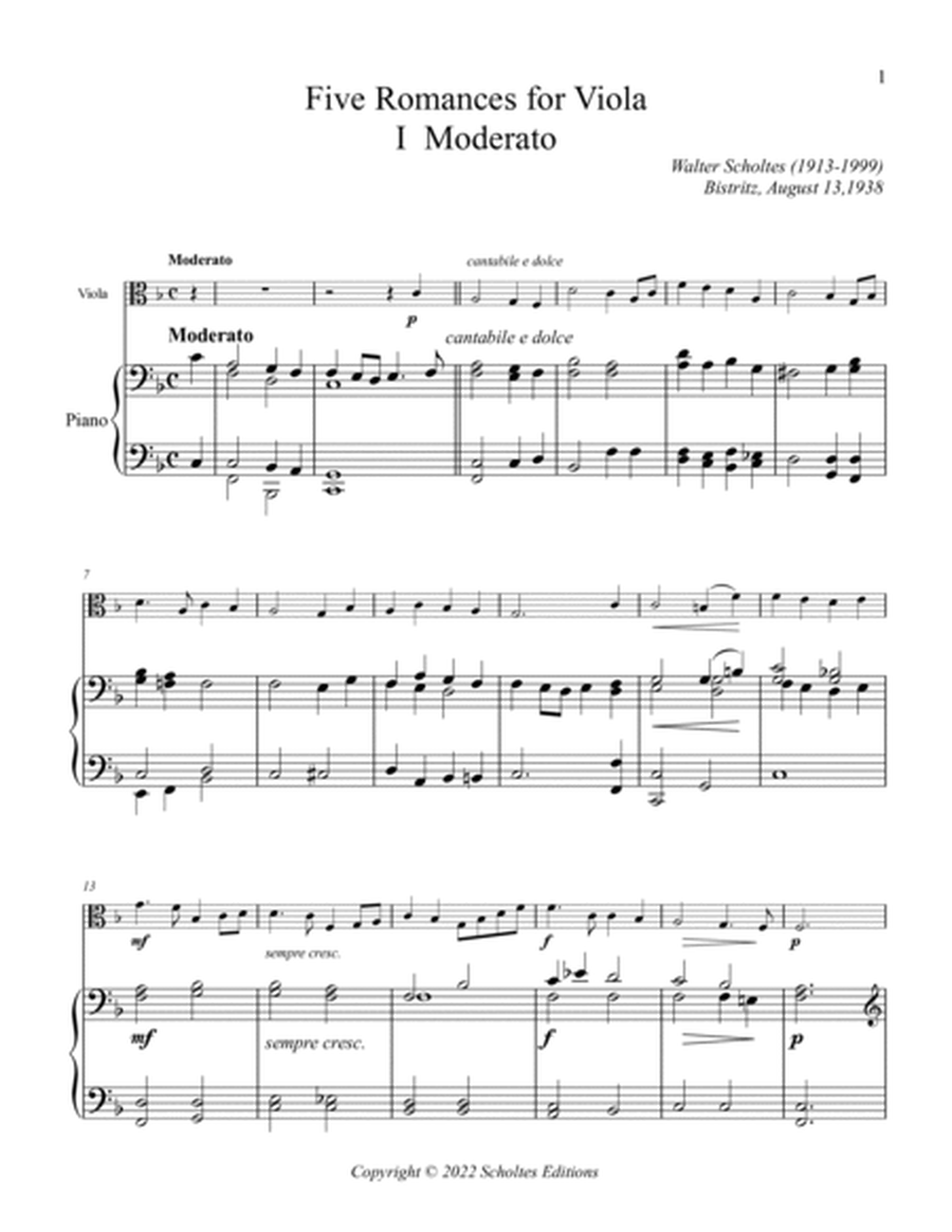 Five Romances for Viola with Piano Accompaniment