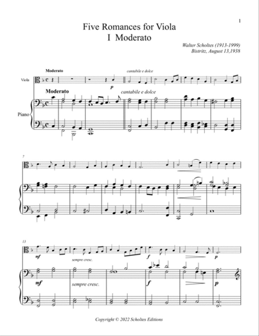 Five Romances for Viola with Piano Accompaniment Viola scores gallery preview page 3