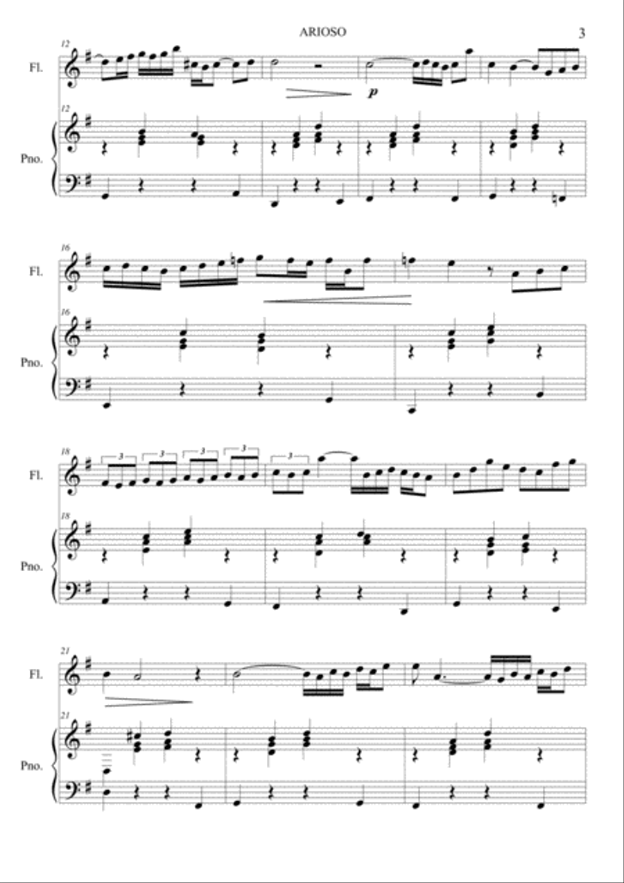 ARIOSO - BWV 156 - Arr. for Flute or any instrument in C and Piano Flute scores gallery preview page 3