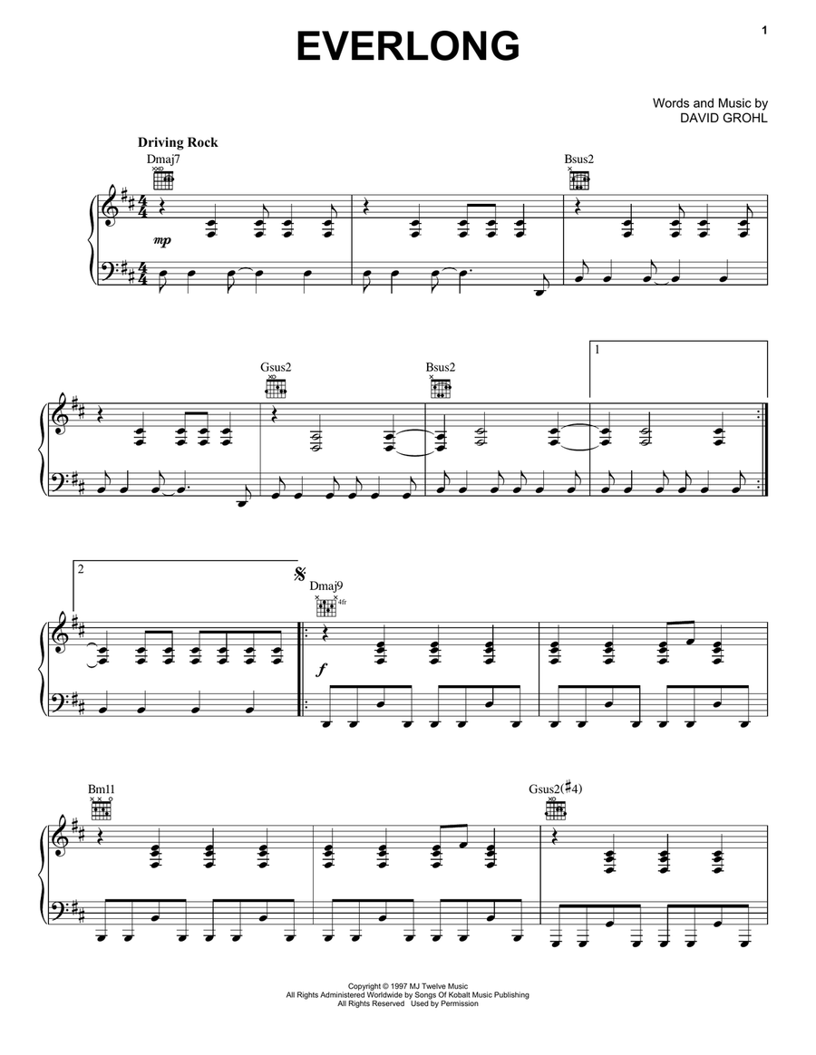 Everlong Piano, Vocal, Guitar scores gallery preview page 1