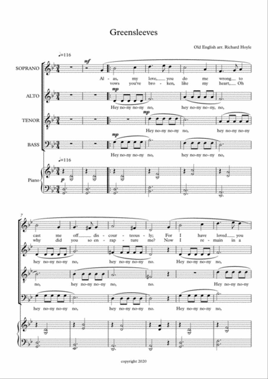 Greensleeves 4-Part scores gallery preview page 1